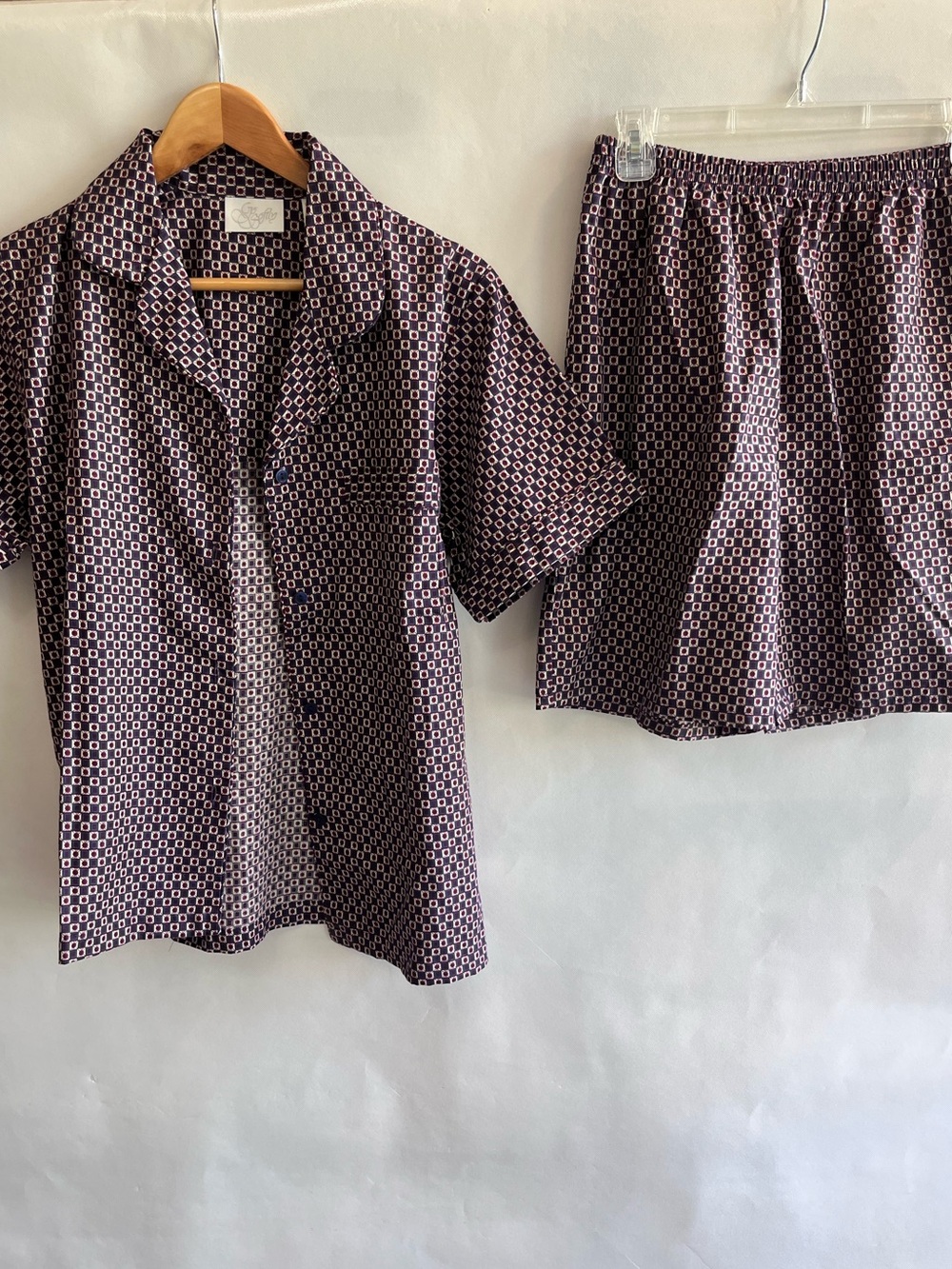 Vintage Go Softly 100% Cotton Pajamas Set Button Down Shirt & Shorts